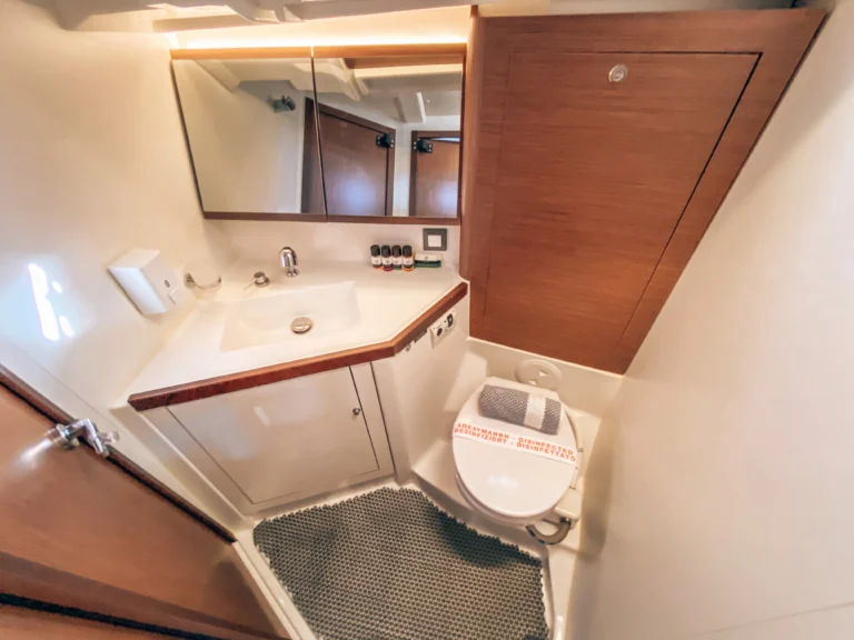Beneteau Oceanis 46.1 - yacht bathroom interior, modern marine head with shower for charter in Greece