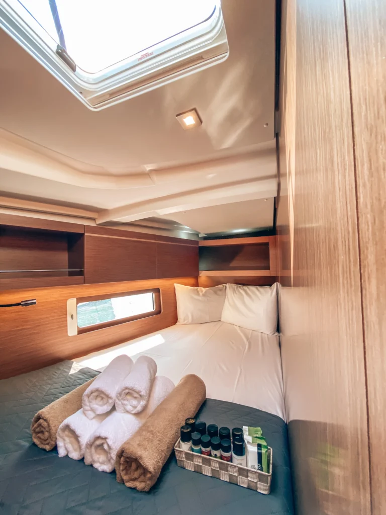 Beneteau Oceanis 46.1 - interior of the left forward cabin, comfortable double cabin for charter in Greece