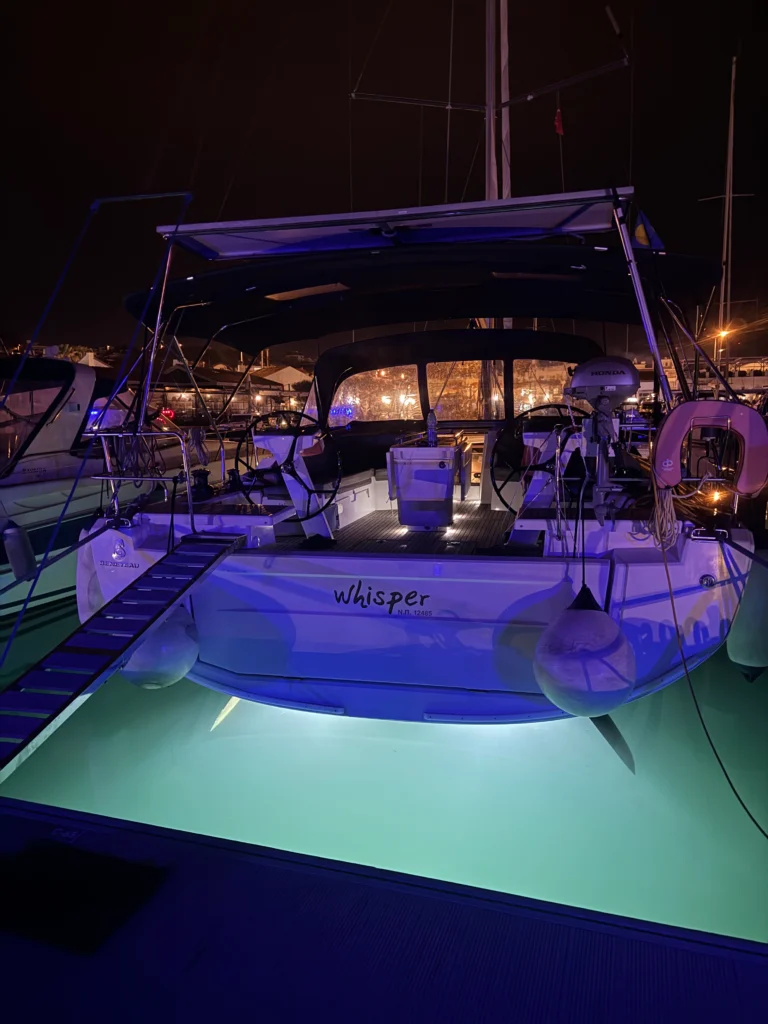 Beneteau Oceanis 46.1 - underwater lights and stern night view | Sailing To Go, yacht charter in Greece