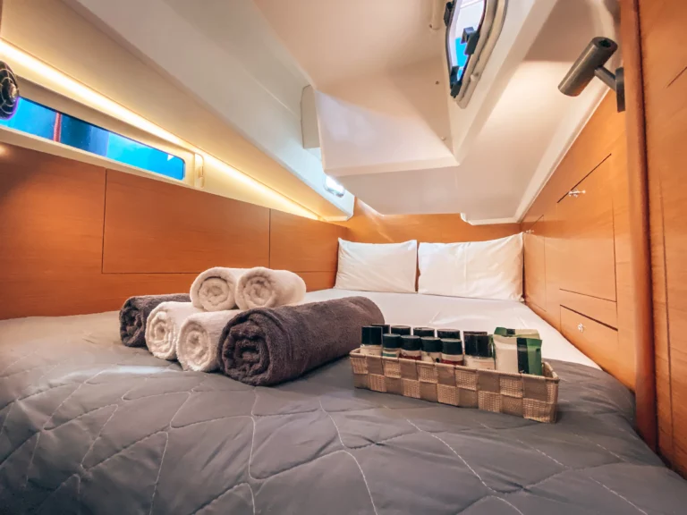 Jeanneau Sun Odyssey 410 Aquaholic starboard aft cabin interior for charter in Greece