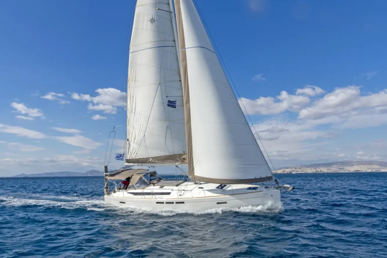 Jeanneau Sun Odyssey 509 Promise sailing yacht close starboard view for charter in Greece