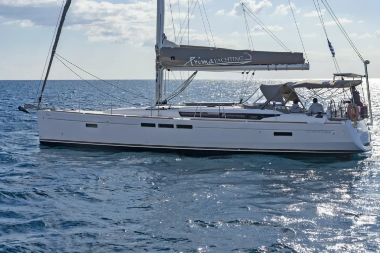 Jeanneau Sun Odyssey 509 Promise sailing yacht port side view for charter in Greece