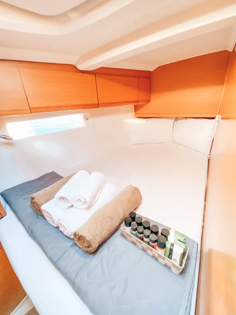 Jeanneau Sun Odyssey 509 Promise left forward cabin interior for yacht charter in Greece