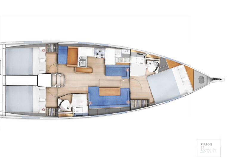 Jeanneau Sun Odyssey 410 Aquaholic yacht layout with cabin arrangement | Sailing To Go, yacht charter in Greece