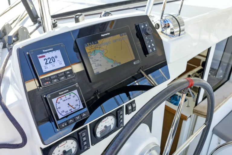 Lagoon 380 Tiny K navigation instruments and control panel, charter in Greece
