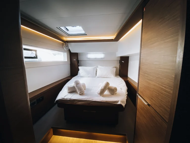 Lagoon 46 Sea Energy I master cabin double bed for catamaran charter in Greece