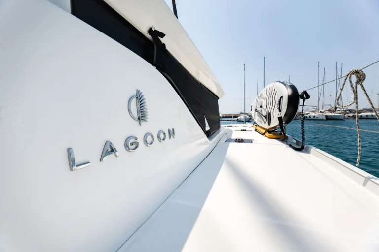 Lagoon 46 Sea Energy I Lagoon logo detail for catamaran charter in Greece