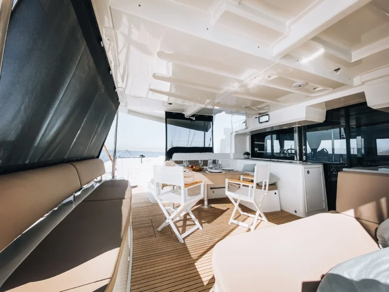 Lagoon 46 Sea Energy I spacious cockpit seating for catamaran charter in Greece